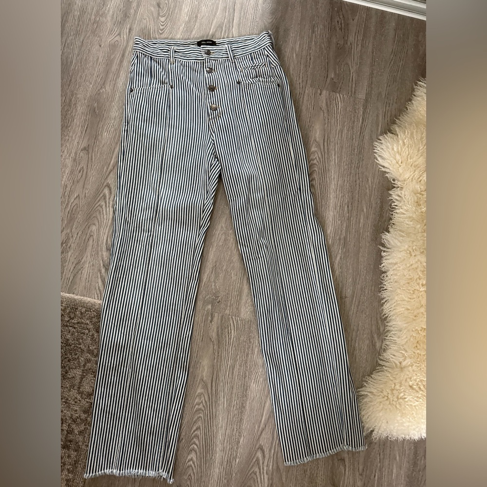 Isabel Marant Nadego Pinstripe Straight-Leg Mid-Rise Cotton Trousers